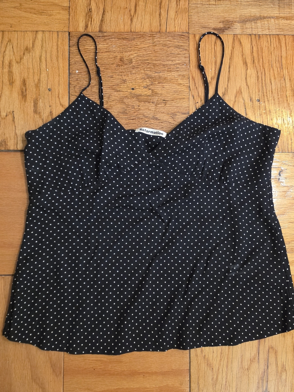 Reformation Black Polka Dot Spaghetti Strap Cami Top